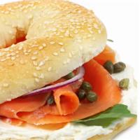 Lox and Cream Cheese · Tomato, cucumber, onion and capers on a bagel or bread. Served open face or close.