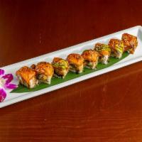 Keep Portland Wierd Roll · 8 pieces. Unagi, asparagus, cream cheese, topped with smoked salmon, avocado, and a spicy sw...