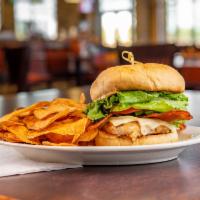 Chicken Bacon Avocado Sandwich · Grilled chicken, applewood bacon, pepper jack cheese, lettuce, tomato, Hass avocado, and cho...