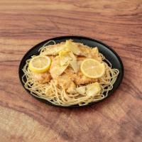 Chicken Francese Entree · Chicken breast with artichoke hearts in a lemon and white wine sauce. 