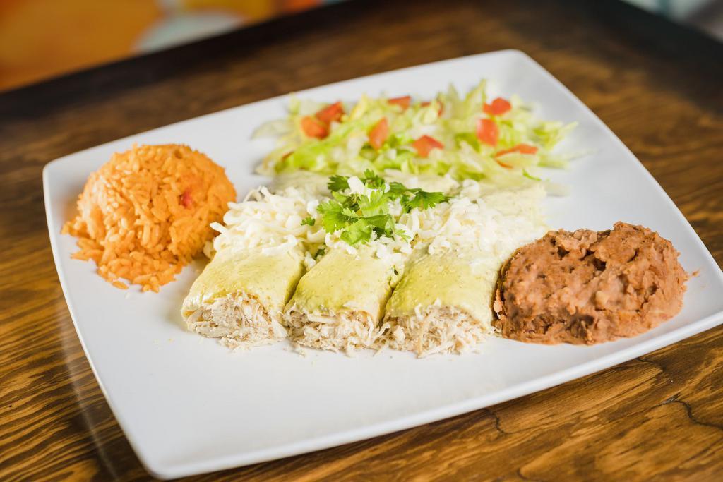 Chicken Enchilada · Your choice of red, green, mole, cilantro or suiza sauce.