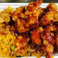 90. General Tso's Chicken · With white rice. Hot and spicy.
