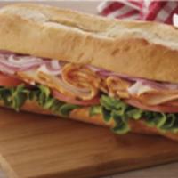 Honey Turkey Sandwich · Turkey with choice of cheese, lettuce, tomatoes, onion with choice of your dressing.