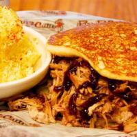 BBQ on Cornbread Sandwich Combo · Served with choice of side and a drink.