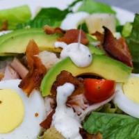 7 Cafe Cobb Salad Lunch · Romaine lettuce, turkey, bacon, cheddar cheese, sliced egg, avocado and ranch dressing.