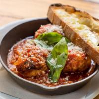 Roasted Meatballs · tomato, garlic confit, grana padano, basil
