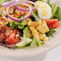 Sam's Cobb Salad · Grilled chicken, spring mix lettuce, bacon, Roma tomato, red onion. Mozzarella cheese and cr...
