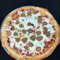 Sausage and Peppers Pizza · Sausage link, red and green bell pepper and mozzarella.