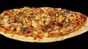 BBQ Chicken Pizza · Freshly fried chicken fingers, BBQ sauce, red onions, scallions and a side of ranch dressing.