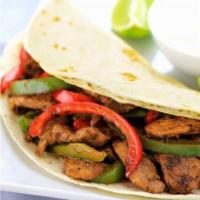 Chicken Fajitas  · 3 chicken fajitas served with bell-peppers, onions and avocado.