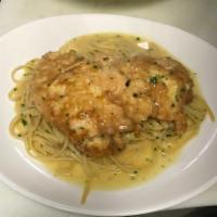 Chicken Francese Dish · Egg battered chicken breast sauteed in lemon white wine sauce.