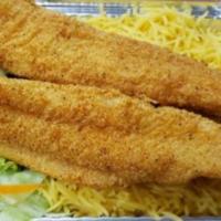 2 Pieces Whiting Fish with rice & salad · Served with salad.