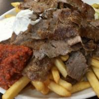 Halal Lamb over French Fries & Salad · 
