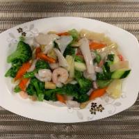 63. Seafood Delight · Shrimp, squid, crab meat.