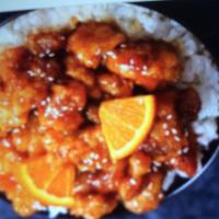 150. Chicken with Orange Flavor · Hot and spicy.
