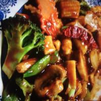 108. Pork with Garlic Sauce · Hot and spicy.