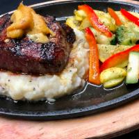 The Austin Filet · Certified Angus 8oz. beef filet served with our garlic mashed potatoes and barbecued Brussel...