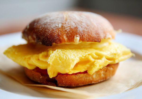1. Eggs on a Roll · Sandwich served on a soft bread roll.