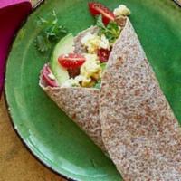 4. Breakfast Wrap · 3 egg whites, avocado, tomatoes and pepper jack cheese on a whole wheat wrap.
