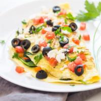 3. Mediterranean Omelette · Black olives, tomato and feta cheese.