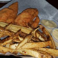 Chicken Fingers with Fries · Choice of BBQ or honey mustard.