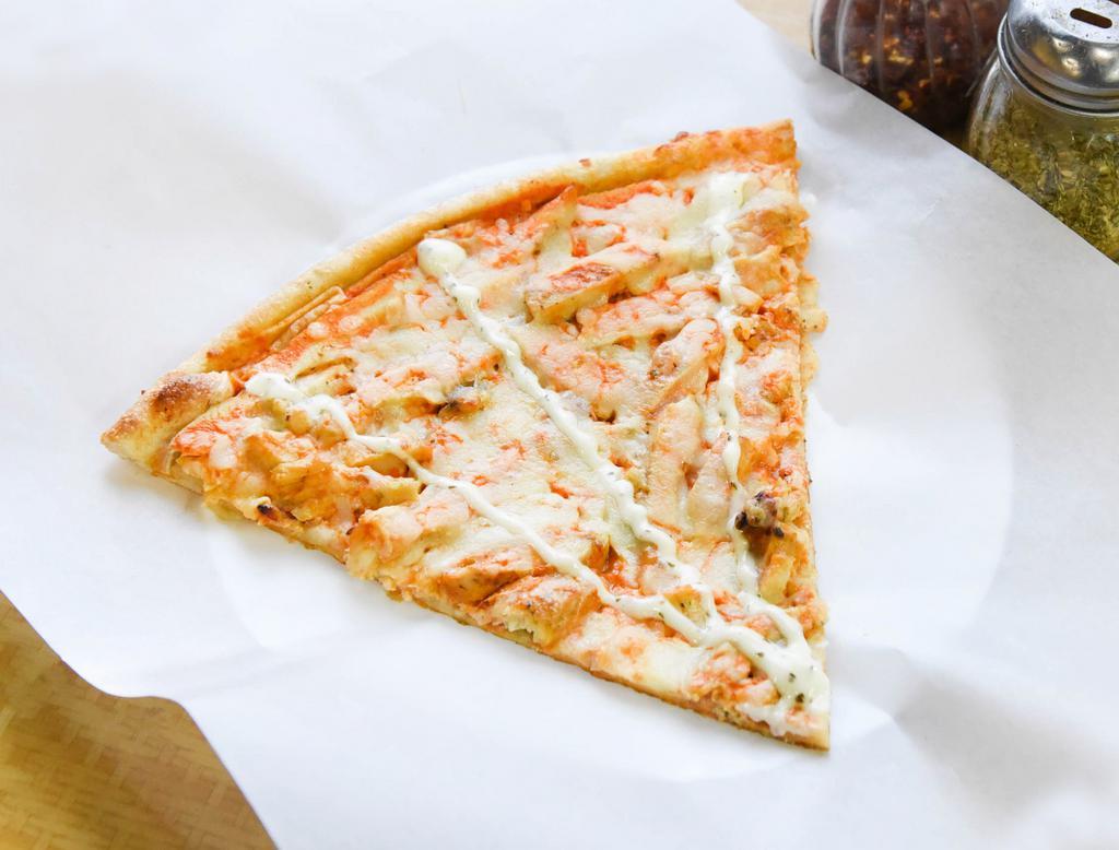Buffalo Chicken Pizza Slice · Grilled Chicken covered in our special Buffalo sauce, with Mozzarella and drizzled with Ranch dressing