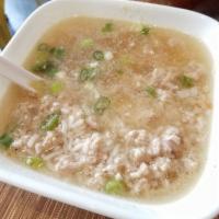 Special Rice Soup · Clear broth rice soup with garlic, scallion and ginger. With a choice of meat