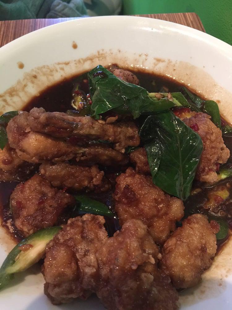 Frog Legs Basil · Large. Sauteed frog legs with fresh basil and chili sauce. Served with white rice.