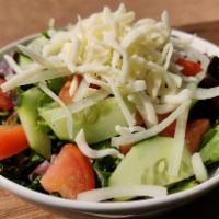 Spring Salad  · With tomatoes, cucumber , sliced bell peppers, sliced onions, shredded mozzarella cheese and...