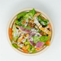 Carver Salad · Bib lettuce, fried soy curls, crispy radishes and carrots, almonds, poppy seeds, and vegan r...