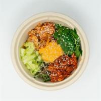 Seoul Bowl · Buckwheat, gochujang jackfruit, sprouts, spinach, cucumber, vegan kimchi, pepper sauce, sesa...