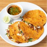 Mulitas · Each. Corn tortilla filled with melted cheese, beef birria, onions, and cilantro.