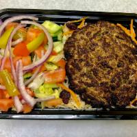 Chapli kebab Plate ( Kabuli Pulao Rice) ·  One Patty ( beef patty made of seasoned onions, tomatoes, green chillies, eggs, spices, and...