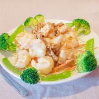 Walnut Shrimp · Served with steamed rice.