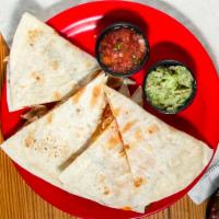 Adult's Cheese Quesadilla · With tomatoes and includes a side of salsa.