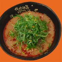 Spicy Negi Ramen · Spicy soy sauce flavor. Spicy soy sauce soup base (rich flavor). Pork bone broth, rich flavo...
