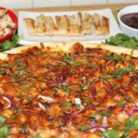 BBQ Chicken Pizza · Original BBQ sauce, chicken, red onions, and cilantro.