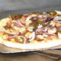 Sweet and Spicy Chicken Pizza · Ricotta, mozzarella, red onions, jalapenos and grilled chicken and cilantro.