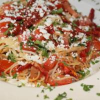 Amalfi Pasta · Angel hair, sun-dried tomato, fresh basil, Roma tomato, fresh garlic, and a touch of marinar...