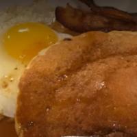 Over The Road · 2 eggs, hash brown, biscuit and gravy, your choice of - ham, bacon, sausage or corned beef h...