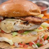 Chicken Ranch Sandwich · Grilled chicken · bacon · pepper jack · lettuce · pico de gallo · chipotle mayo · french fri...