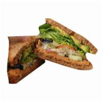 Tuna Sandwich · Whole wheat bread, tuna with chipotle dressing, cucumber, tomato, alfalfa, avocado, onion an...