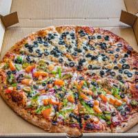 Vegetarian Pizza · Black olives, onions, bell peppers, mushrooms, tomatoes and jalapenos.