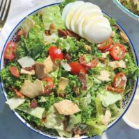 Kale Caesar · Kale | Romaine - Cherry Tomatoes, Avocado, Egg, Hickory Smoked Thick-Cut Bacon, Parmesan Sha...