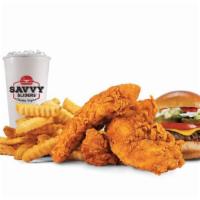 Box 11 Chicken Fingers and Slider Savvy Combo · Any slider of your choice and 3 hand-breaded chicken fingers.