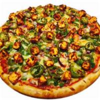 Chili Paneer  Pizza · Spicy chilli paneer sauce, onion, bell pepper, cheese and cliantro.
