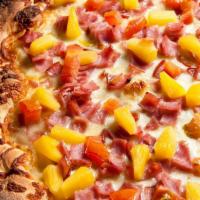 Hawaiian Pizza · Red pizza sauce, ham and pineapple.