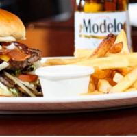 Bacon Cheeseburger · Our take on an American classic. A juicy burger with bacon, topped with cheese, lettuce, tom...