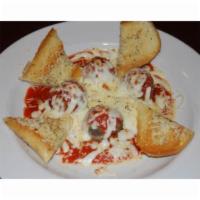 Papalis Meatballs · Housemade Meatballs topped with Marinara Sauce, Melted Mozzarella Cheese and served with Gar...