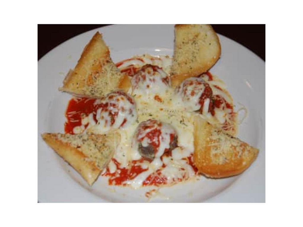 Papalis Meatballs · Housemade Meatballs topped with Marinara Sauce, Melted Mozzarella Cheese and served with Garlic Toast.